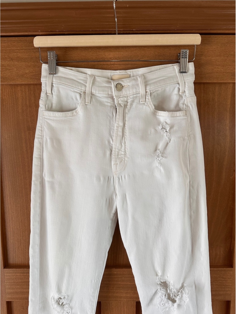 MOTHER The Hustler Ankle Fray Jeans In Tea and Biscuits White Wash Women’s sz 27 - Picture 3 of 15
